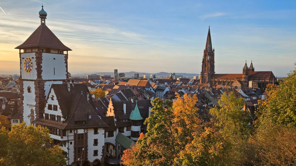 Blick über Freiburg mit Schwabentor und Münster